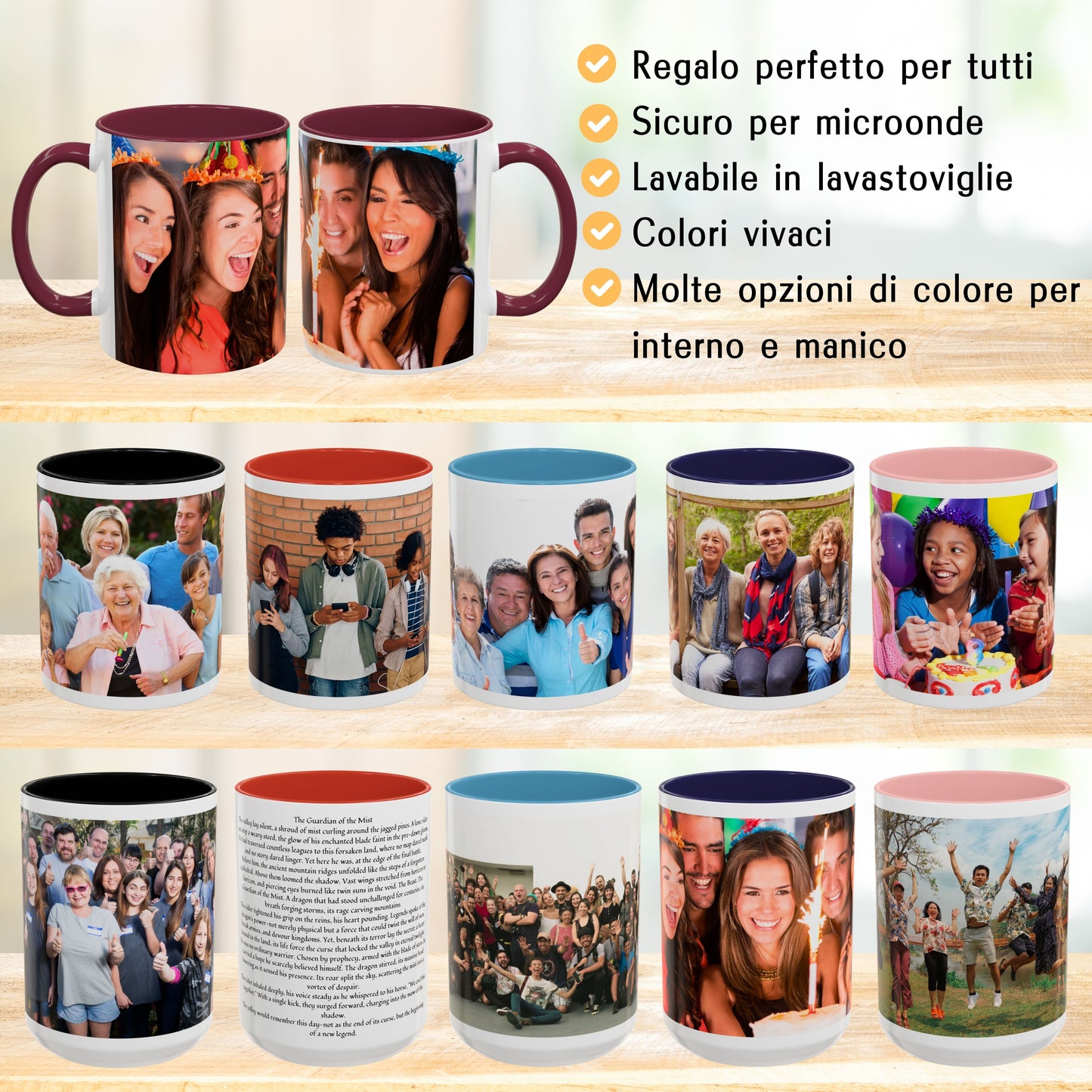 Personalisierte Tasse, 325 ml, Weiß/Bordeaux, umlaufendes Design, Keramik-Kaffeetasse, personalisiertes Geschenk mit Foto, Text oder Logo