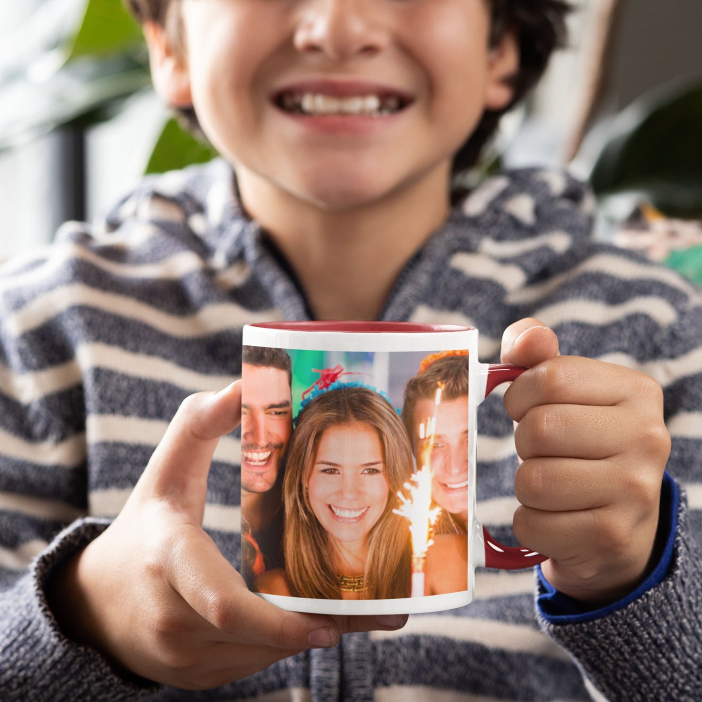 Mug personnalisé, Mug en céramique blanc/marron de 325 ml avec motif enveloppant, Cadeau personnalisé avec photo, texte ou logo
