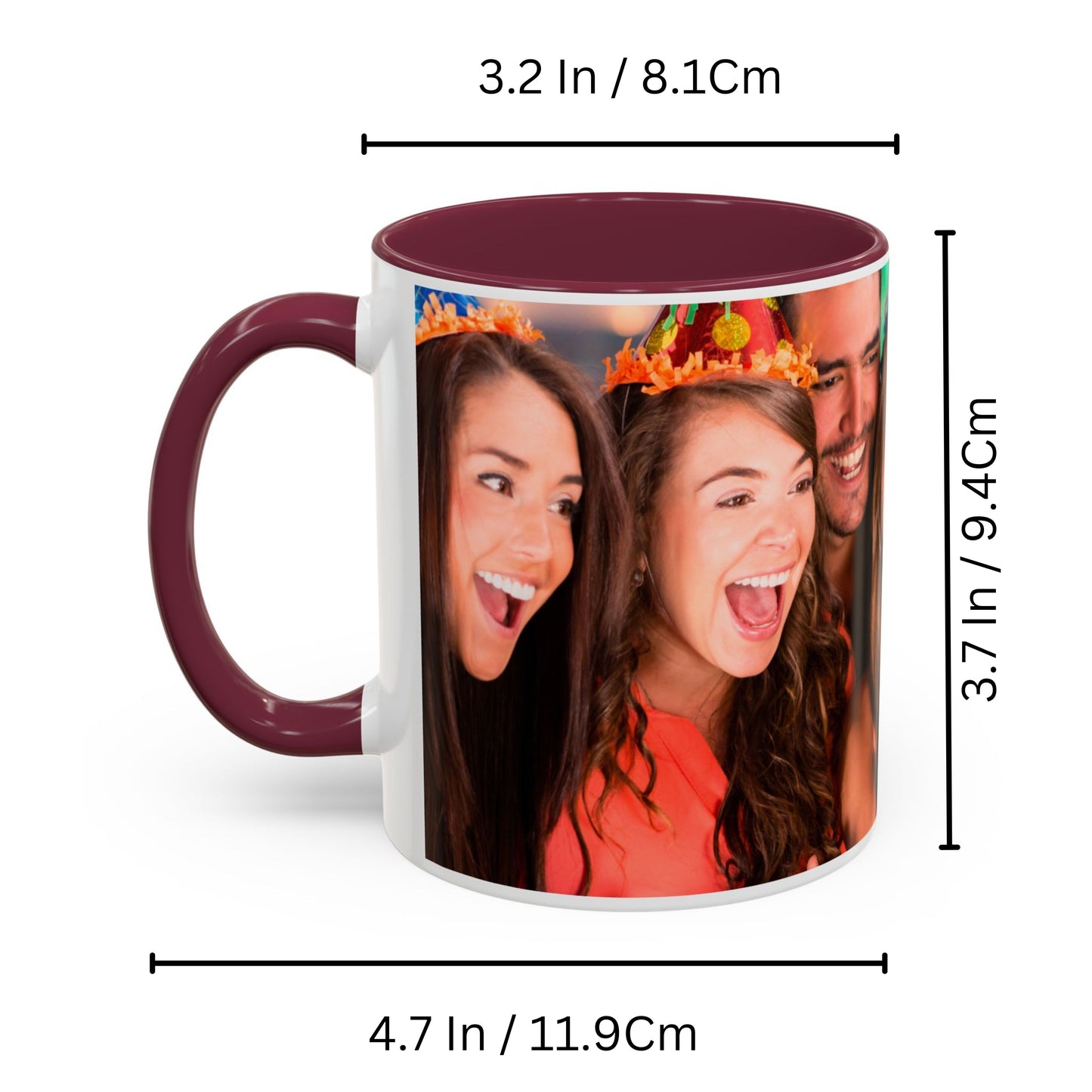 Taza personalizada, 325ml Blanco/granate Diseño envolvente Cerámica Taza de café, Regalo personalizado con foto, texto o logo