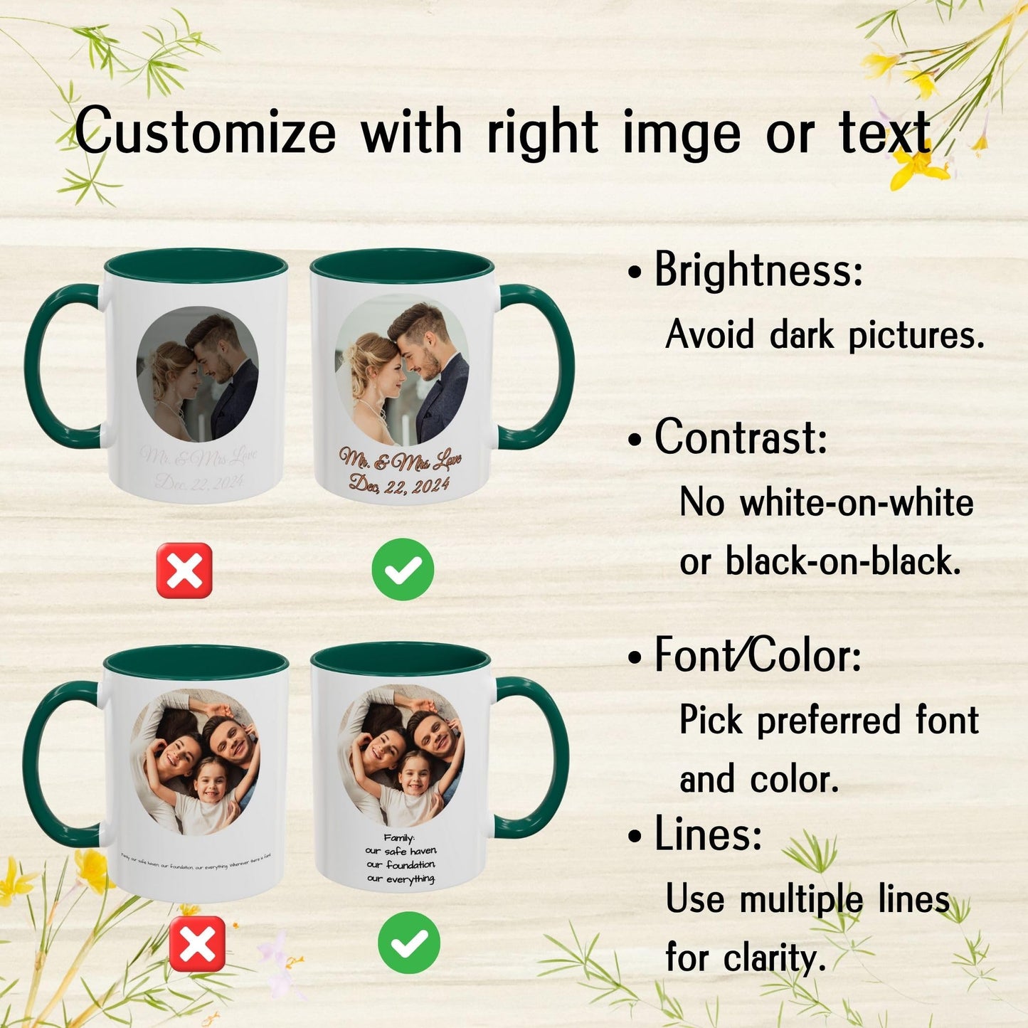 Mug personnalisé, 325 ml, en céramique, design cercle blanc/vert, cadeau personnalisé avec photo, texte ou logo
