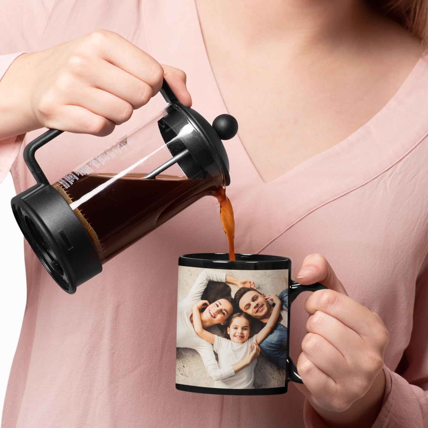 Tasse personnalisée, 11 oz, en céramique noire, design carré, Cadeau personnalisé avec photo, texte ou logo