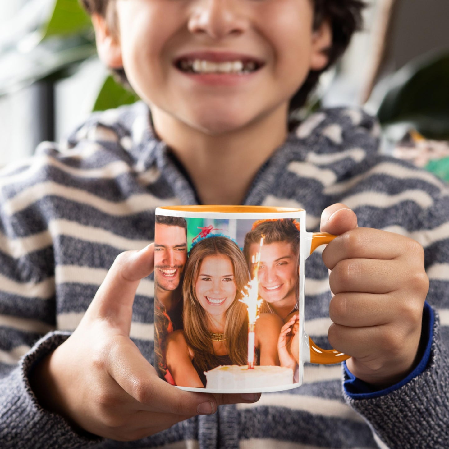 Custom Mug White/Golden Yellow 11oz, Personalized Gift with Photo, Text or Logo, Wrap Around Design