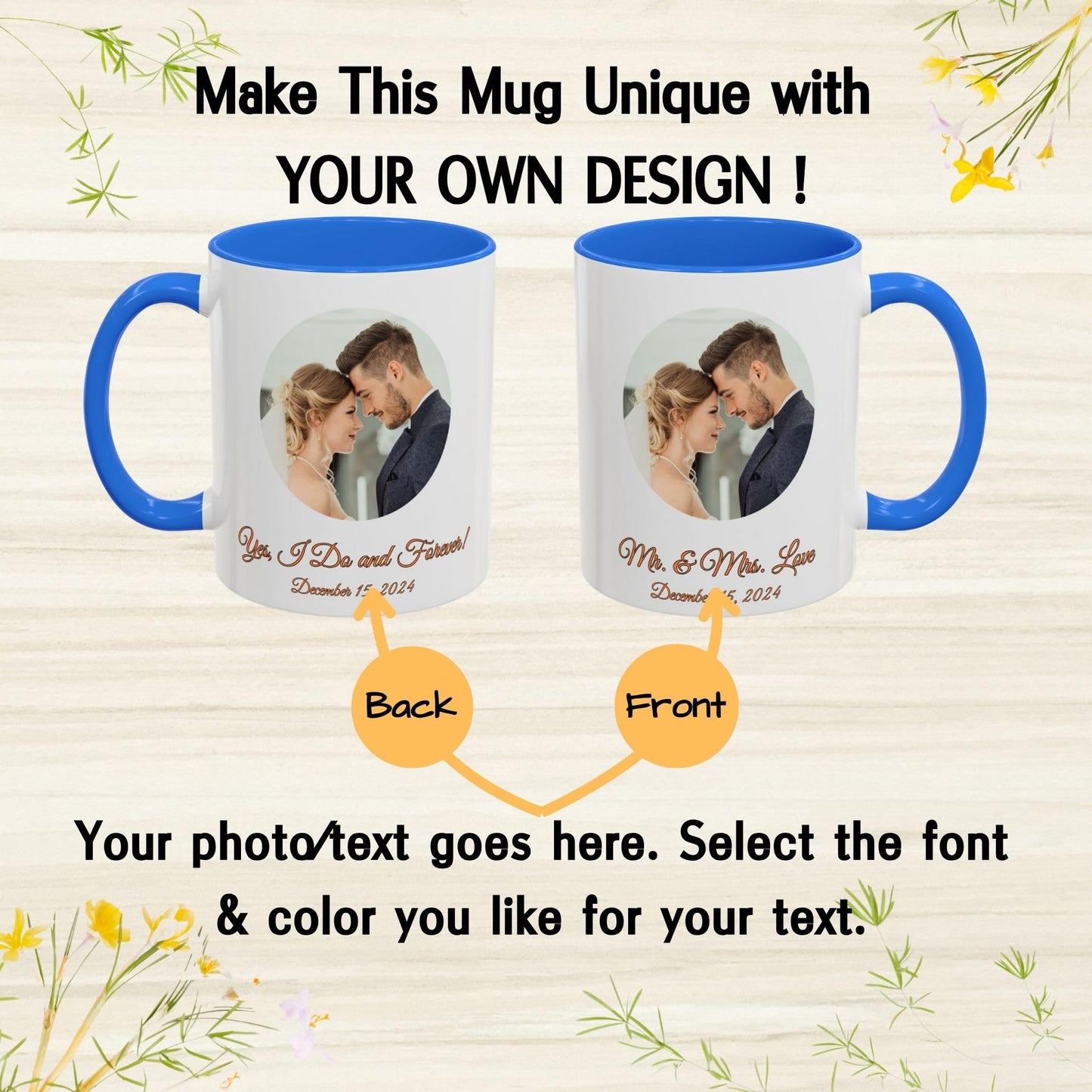 Custom Mug White/Cambridge Blue 11oz, Personalized Gift with Photo, Text or Logo, Circle Design