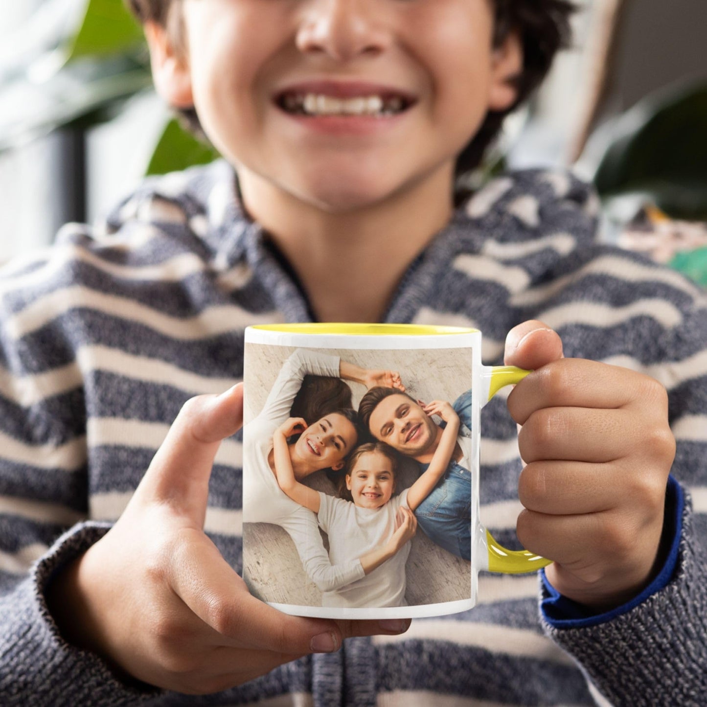 Custom Mug White/Yellow 11oz, Personalized Gift with Photo, Text or Logo, Square Design