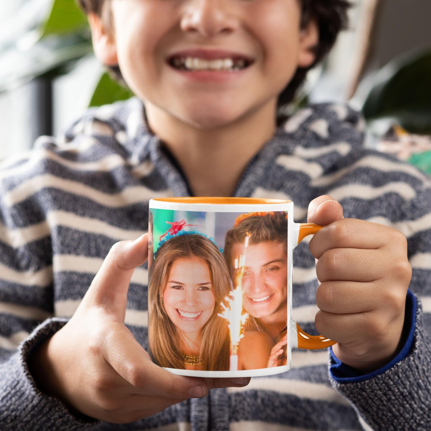 Custom Mug White/Orange 11oz, Personalized Gift with Photo, Text or Logo, Wrap Around Design