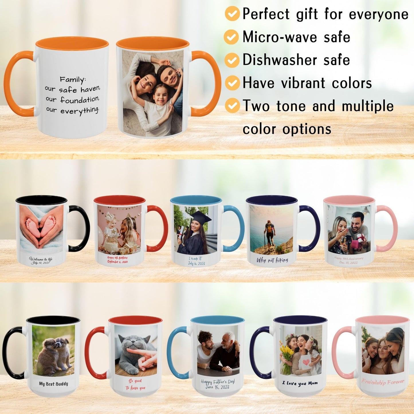 Custom Mug, 11oz White/Golden Yellow Square Design Ceramic Coffee Mug, Personalized Gift with Photo, Text or Logo