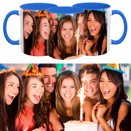 Custom Mug White/Cambridge Blue 11oz, Personalized Gift with Photo, Text or Logo, Wrap Around Design