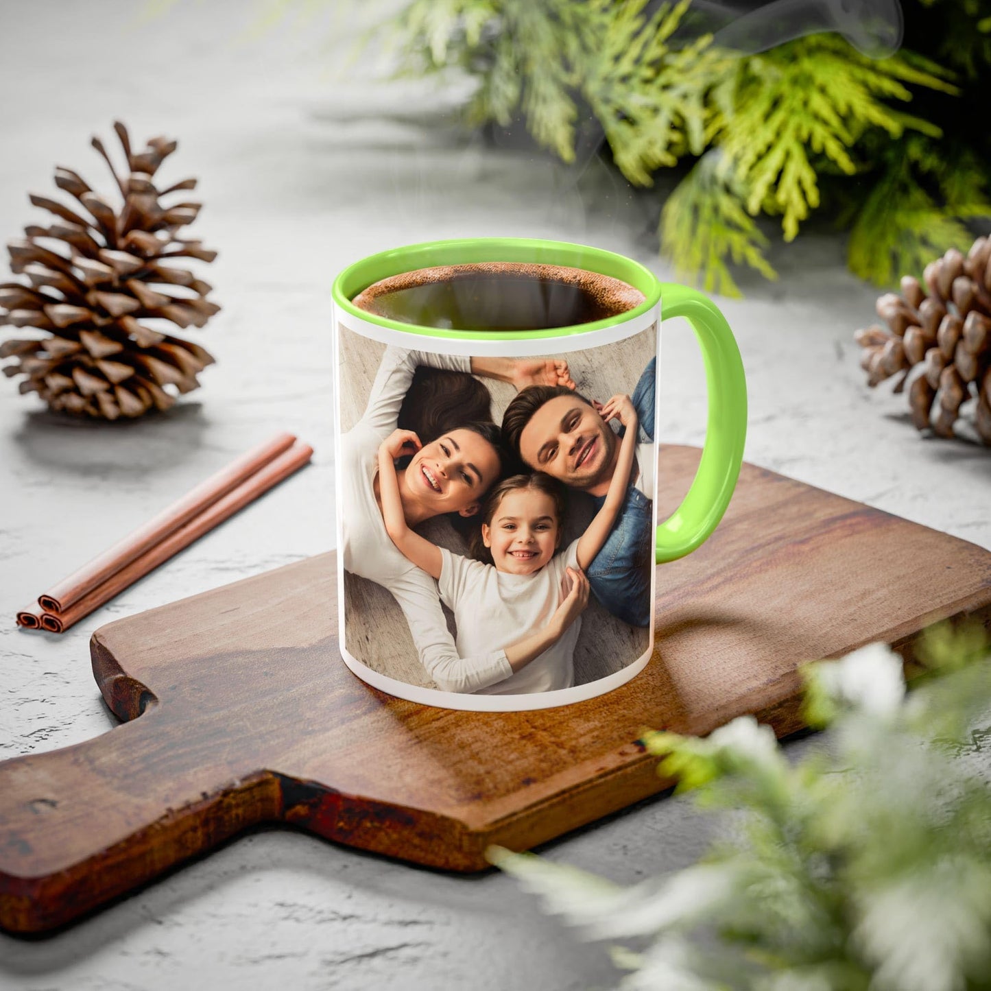 Custom Mug, 11oz White/Light Green Square Design Ceramic Coffee Mug, Personalized Gift with Photo, Text or Logo