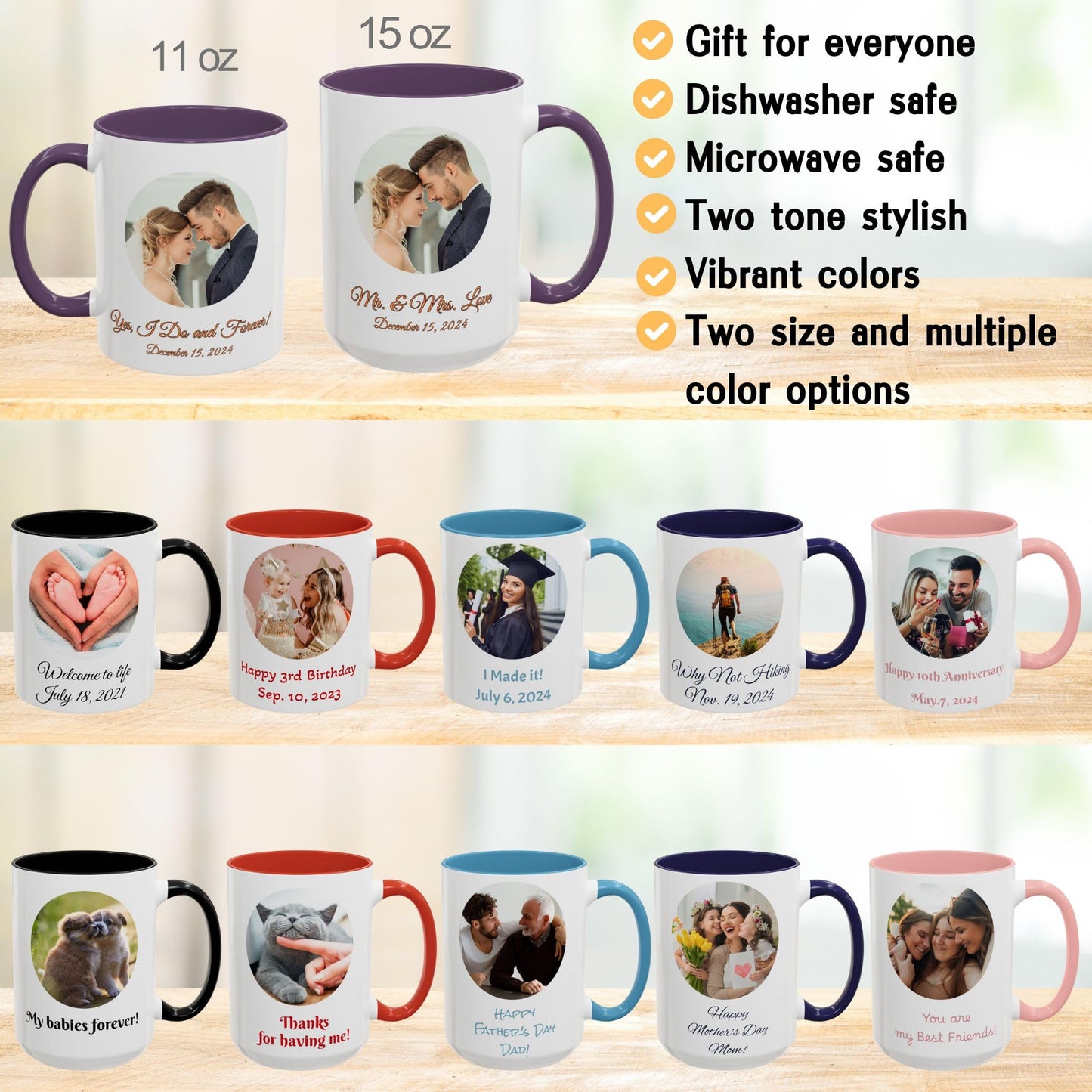 Custom Mug White/Purple 11oz, Personalized Gift with Photo, Text or Logo, Circle Design
