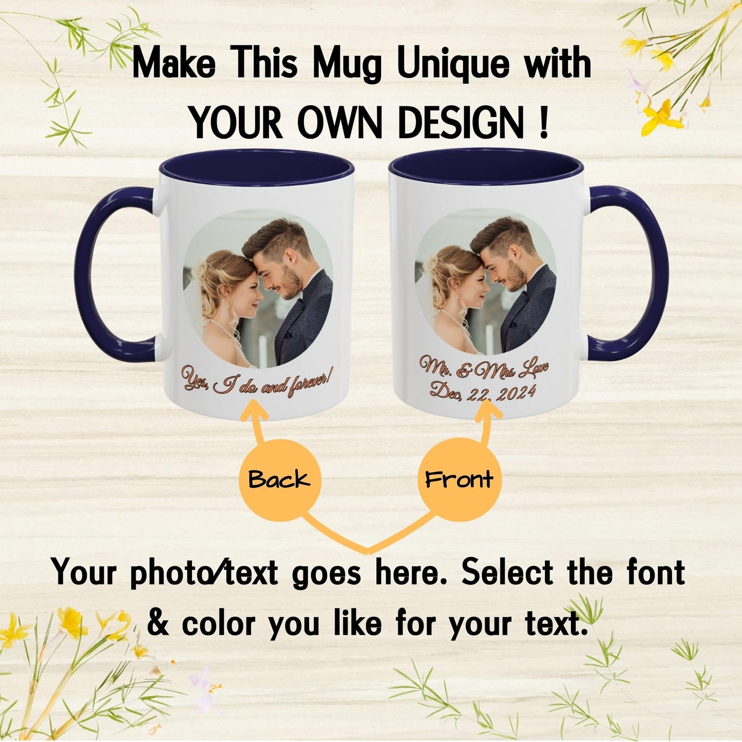 Custom Mug, 11oz White/Blue Circle Design Ceramic Coffee Mug, Personalized Gift with Photo, Text or Logo