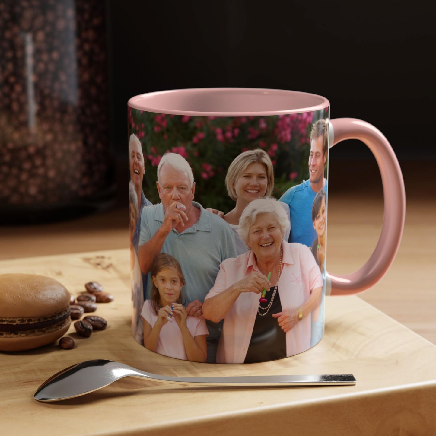 Custom Mug, 11oz White/Pink Wrap Around Design Ceramic Coffee Mug, Personalized Gift with Photo, Text or Logo