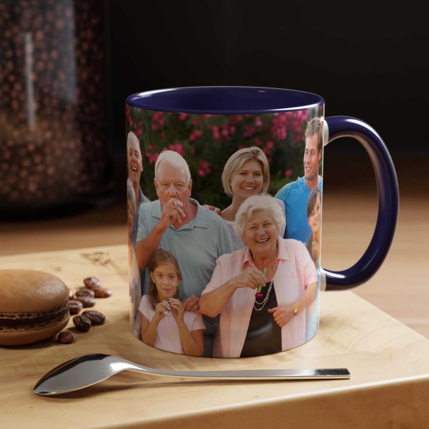 Custom Mug, 11oz White/Blue Wrap Around Design Ceramic Coffee Mug, Personalized Gift with Photo, Text or Logo