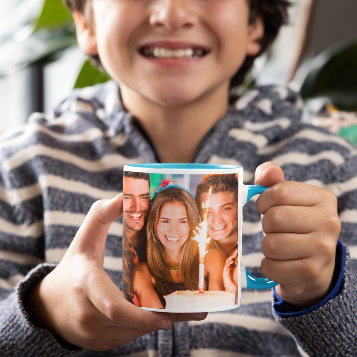 Custom Mug White/Cambridge Blue 11oz, Personalized Gift with Photo, Text or Logo, Wrap Around Design