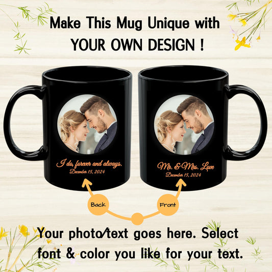 Custom Mug, 11oz All Black Circle Design Ceramic Coffee Mug, Personalized Gift with Photo, Text or Logo