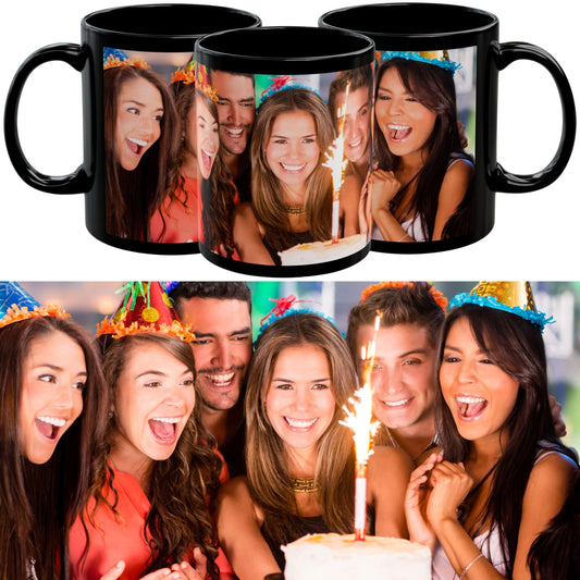 Tasse personnalisée, Tasse à café en céramique noire de 325 ml avec motif enveloppant, Cadeau personnalisé avec photo, texte ou logo
