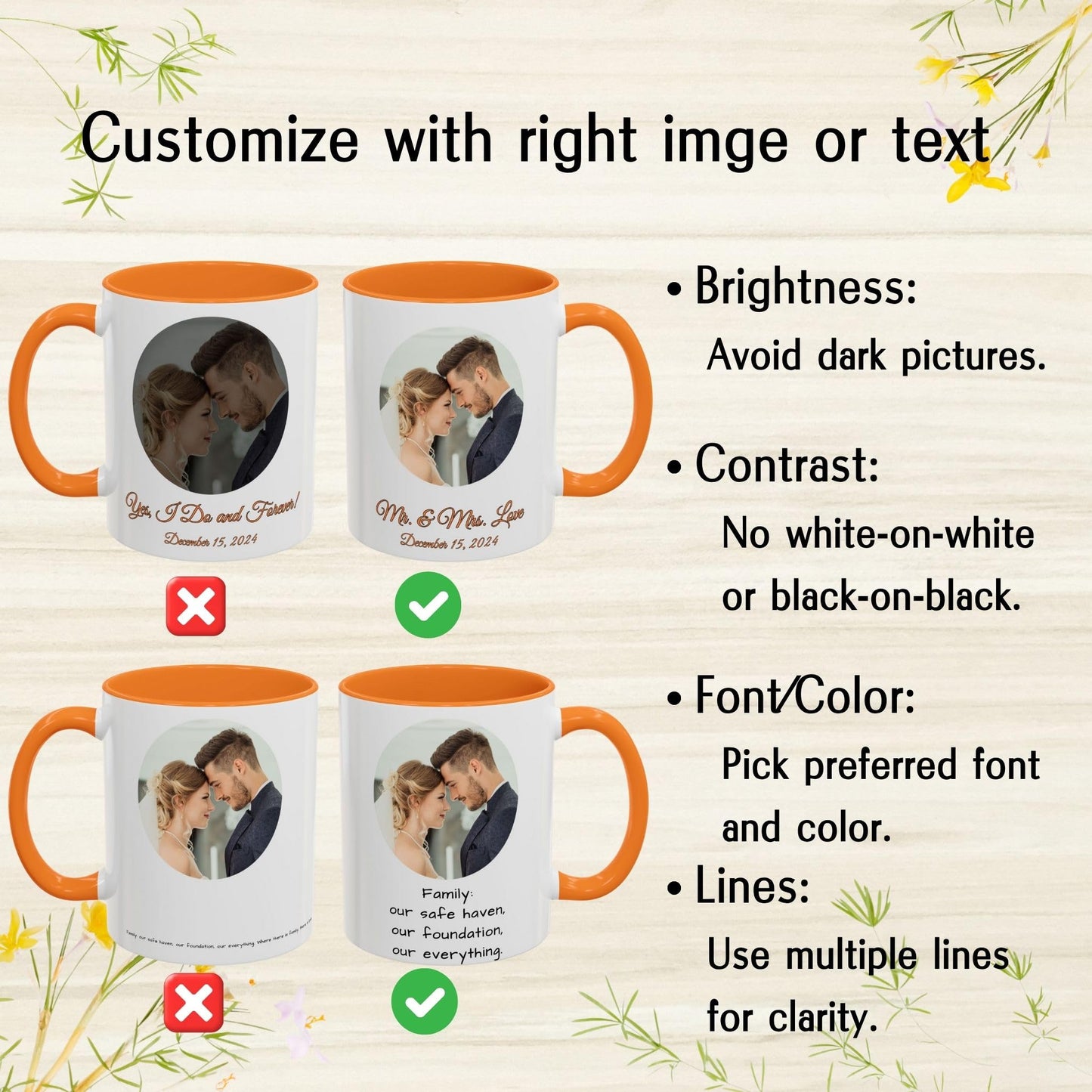 Custom Mug White/Golden Yellow 11oz, Personalized Gift with Photo, Text or Logo, Cirle Design
