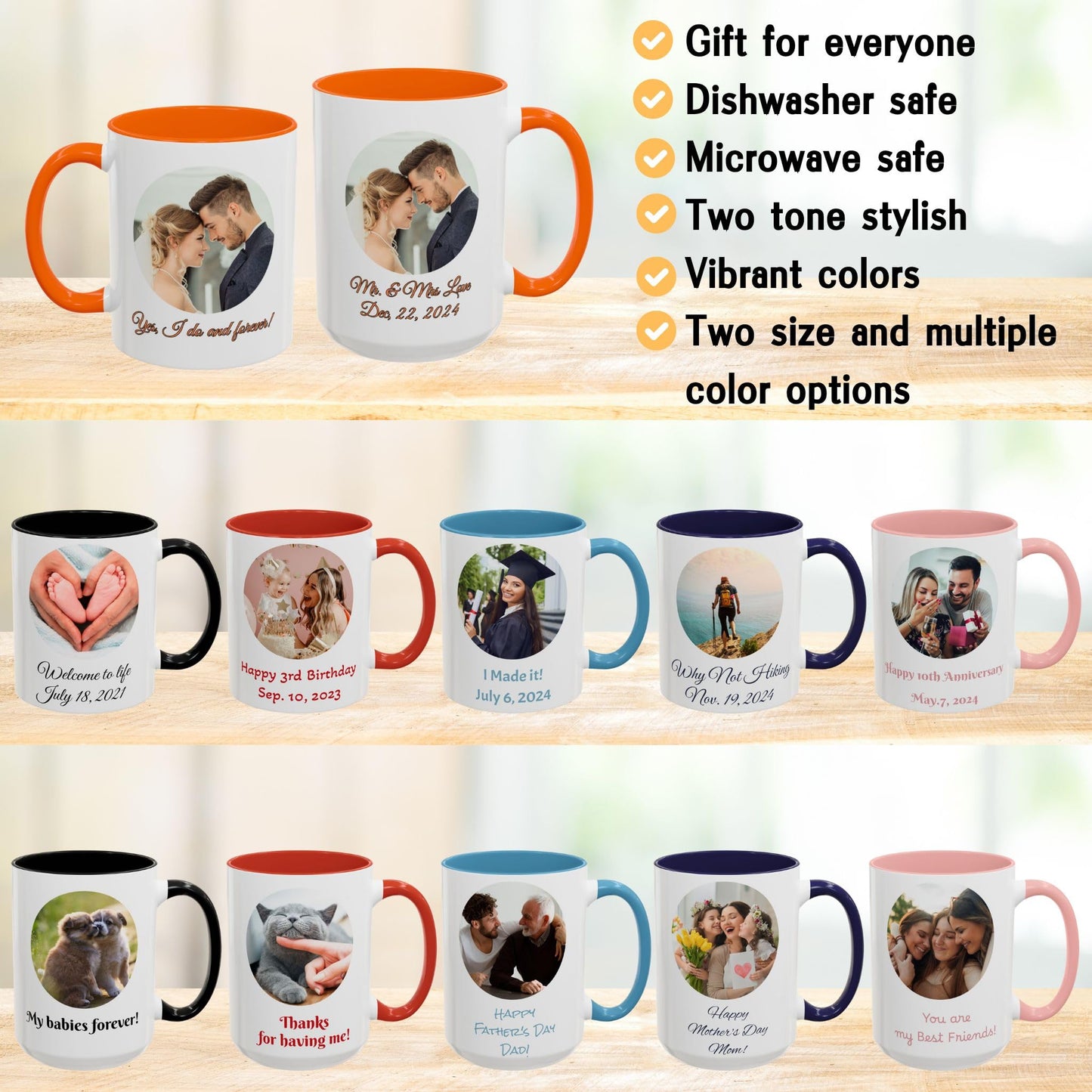 Custom Mug White/Orange 11oz, Personalized Gift with Photo, Text or Logo, Circle Design