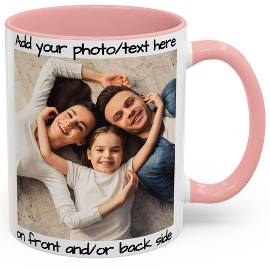 Custom Mug, 11oz White/Pink Square Design Ceramic Coffee Mug, Personalized Gift with Photo, Text or Logo