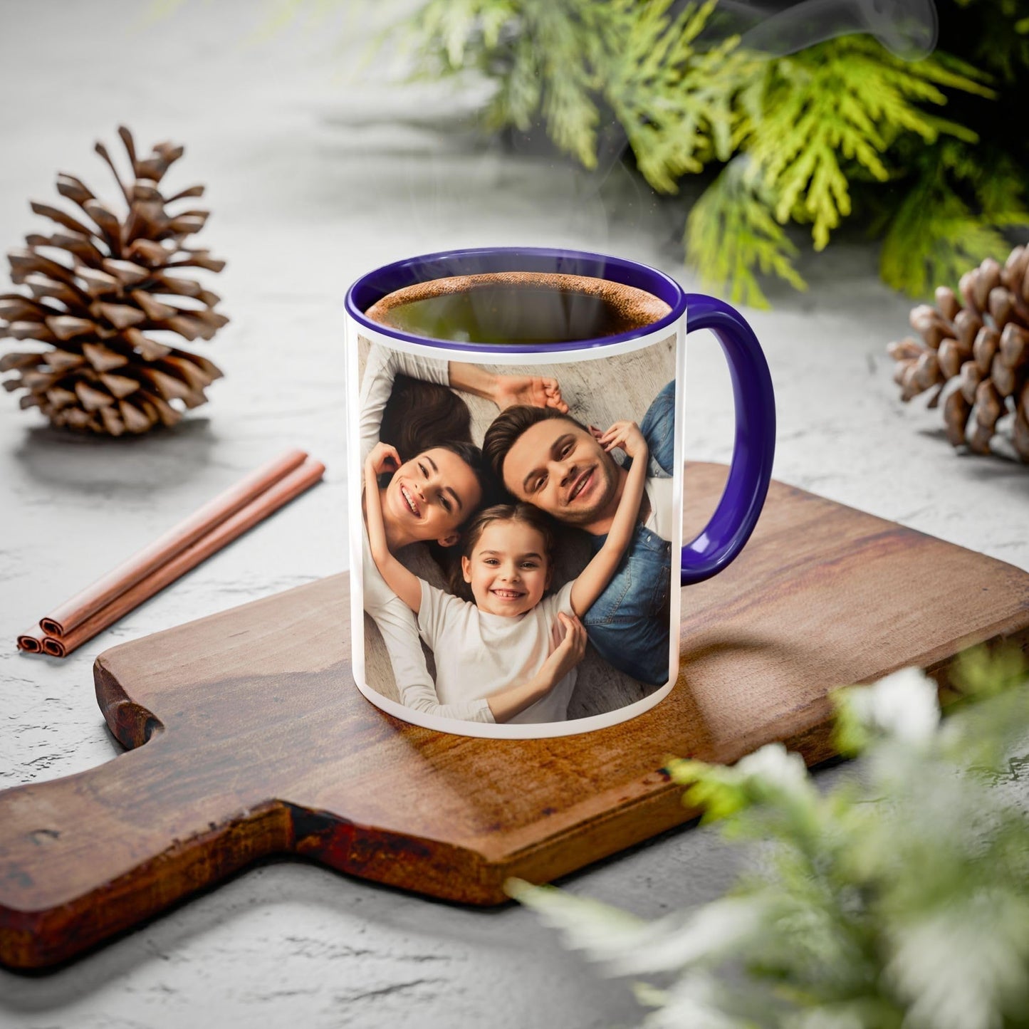 Custom Mug, 11oz White/Blue Square Design Ceramic Coffee Mug, Personalized Gift with Photo, Text or Logo