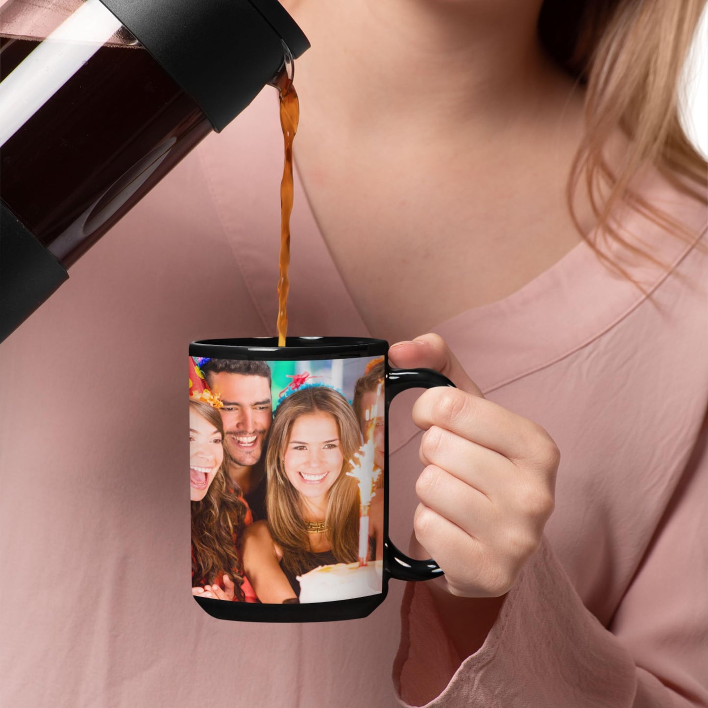 Mug personnalisé, Tasse à café en céramique noire de 44 cl avec motif enveloppant, Cadeau personnalisé avec photo, texte ou logo