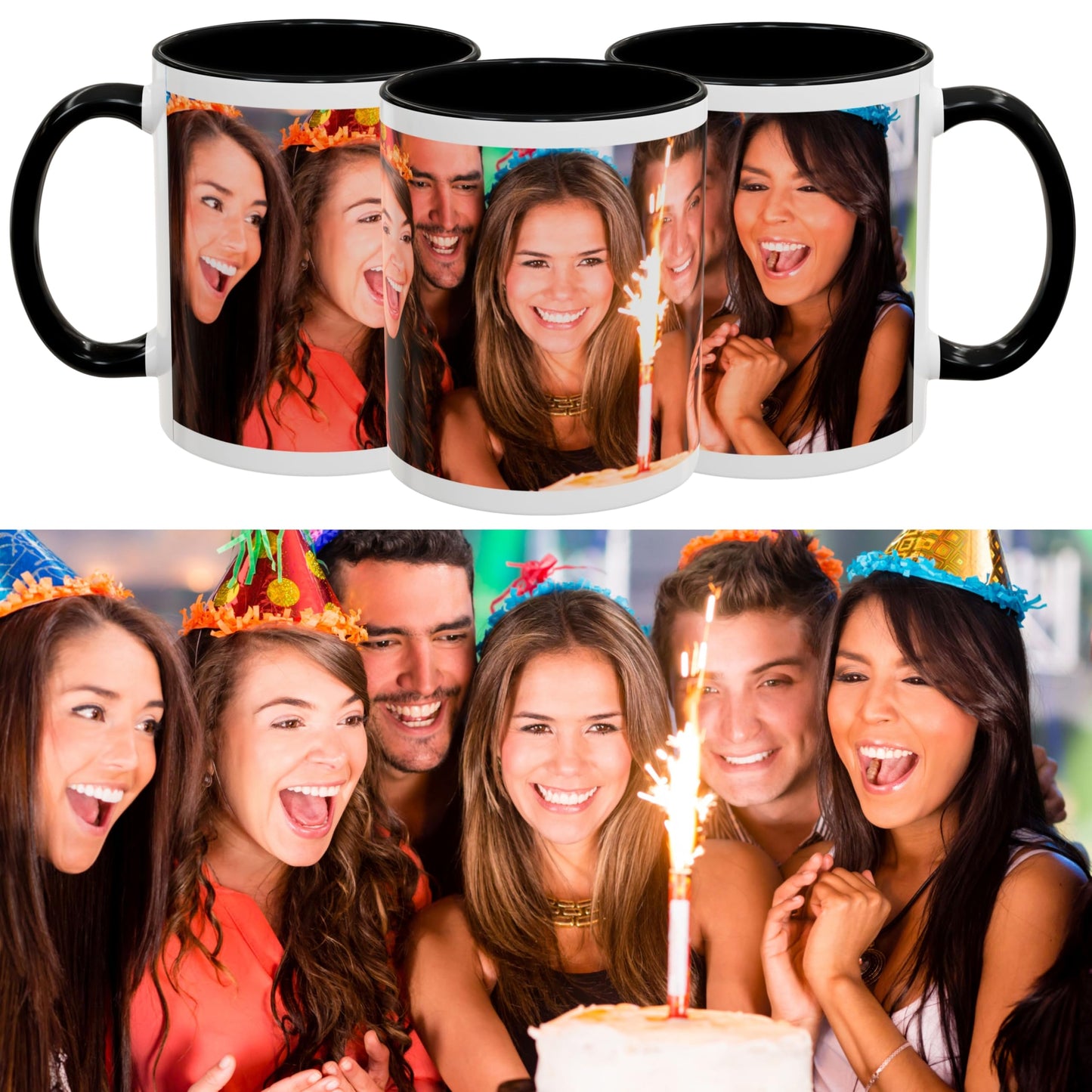 Custom Mug, 11oz White/Black Wrap Around Design Ceramic Coffee Mug, Personalized Gift with Photo, Text or Logo