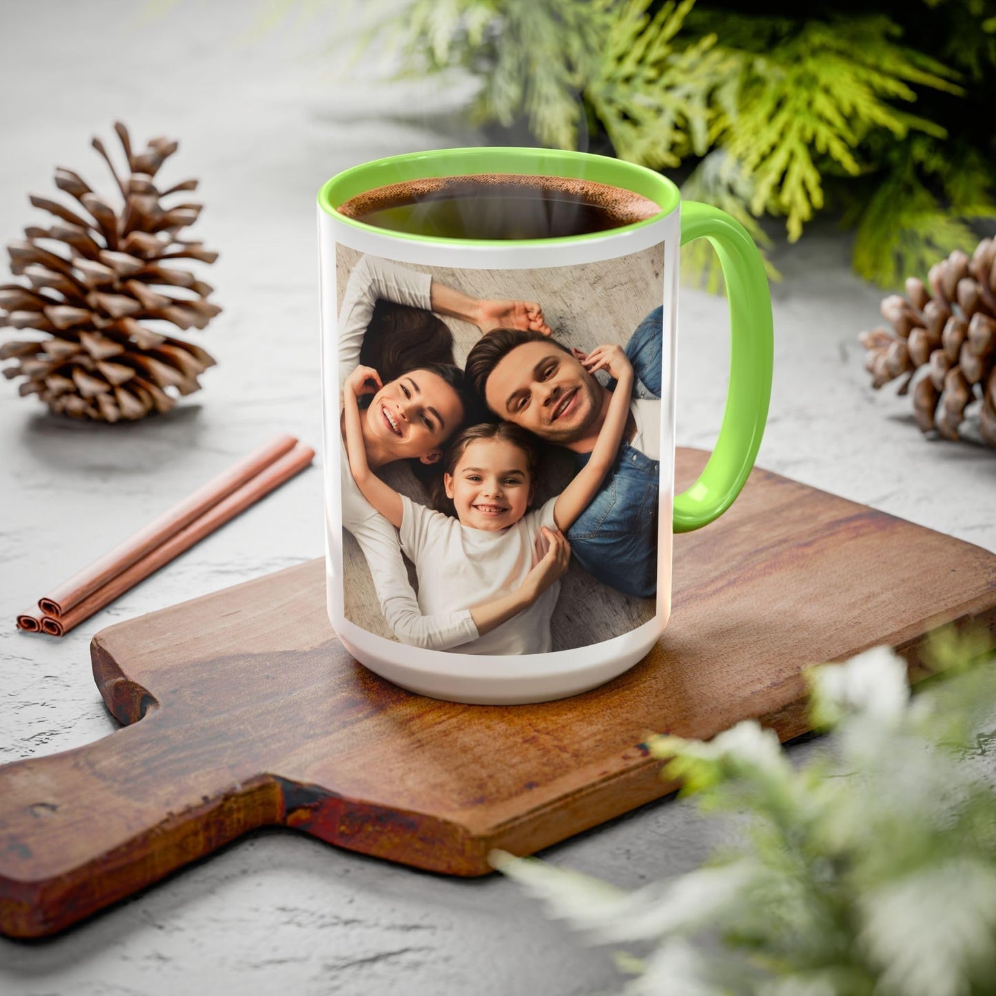 Custom Mug White/Light Green 15oz, Personalized Gift with Photo, Text or Logo, Square Design