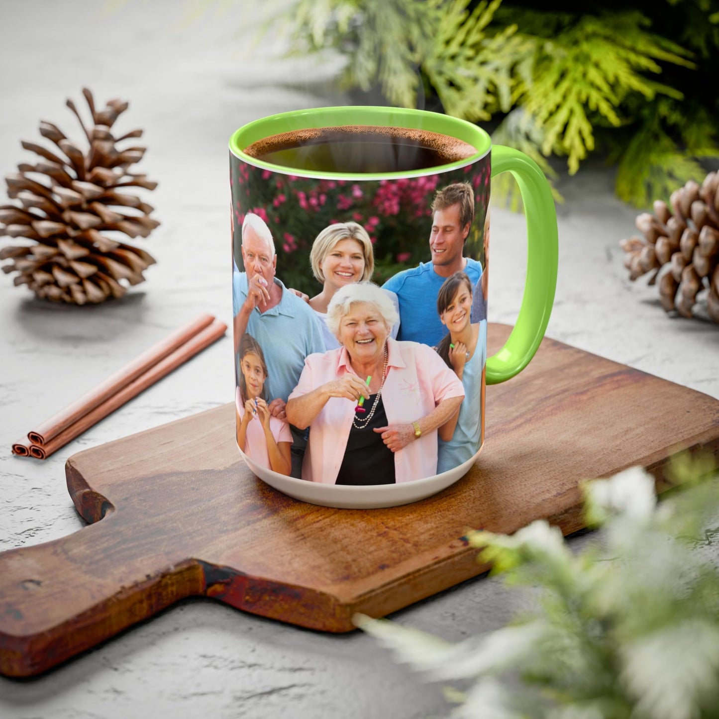 Custom Mug White/Light Green 15oz, Personalized Gift with Photo, Text or Logo, Wrap Around Design