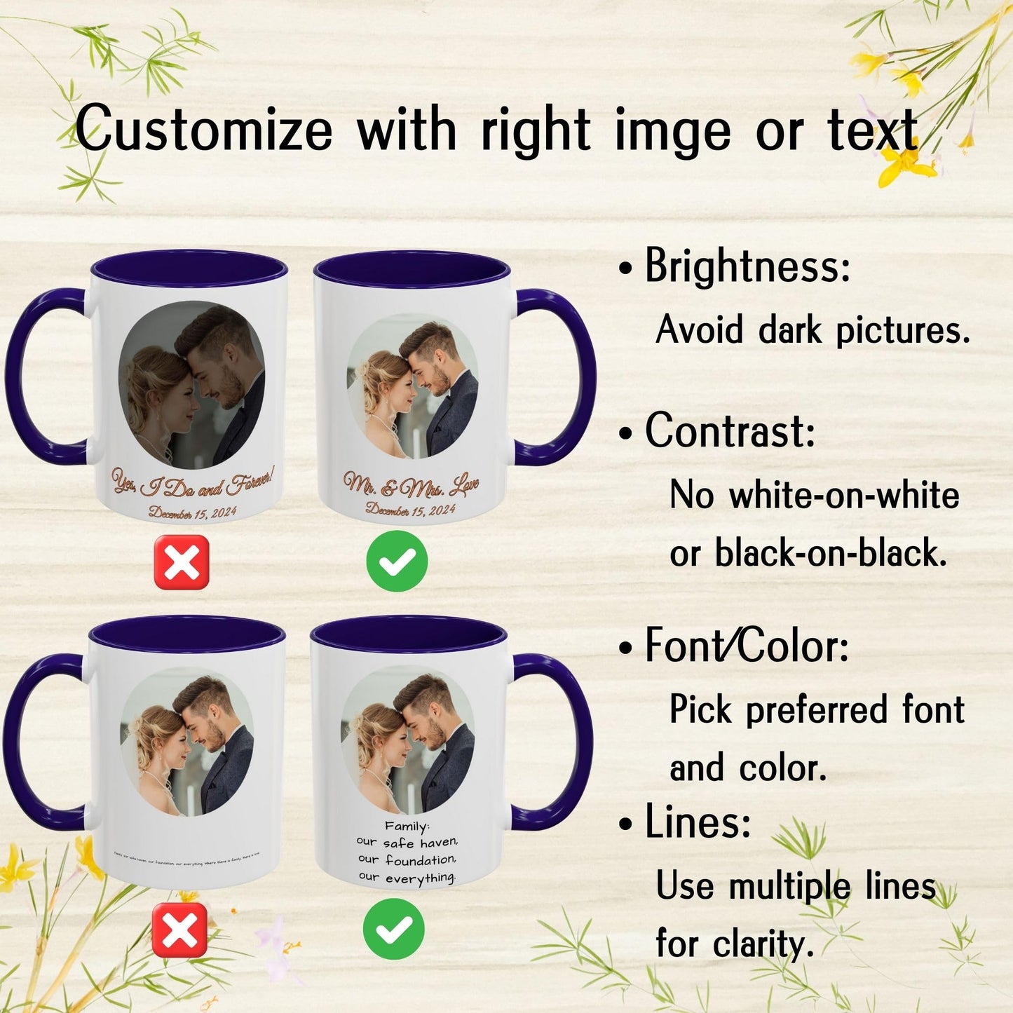 Mug personnalisé, 325 ml, céramique, motif cercle blanc/bleu, cadeau personnalisé avec photo, texte ou logo