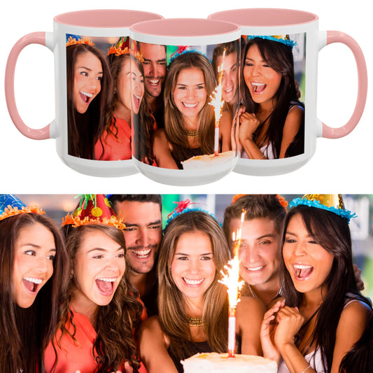 Custom Mug White/Pink 15oz, Personalized Gift with Photo, Text or Logo, Wrap Around Design