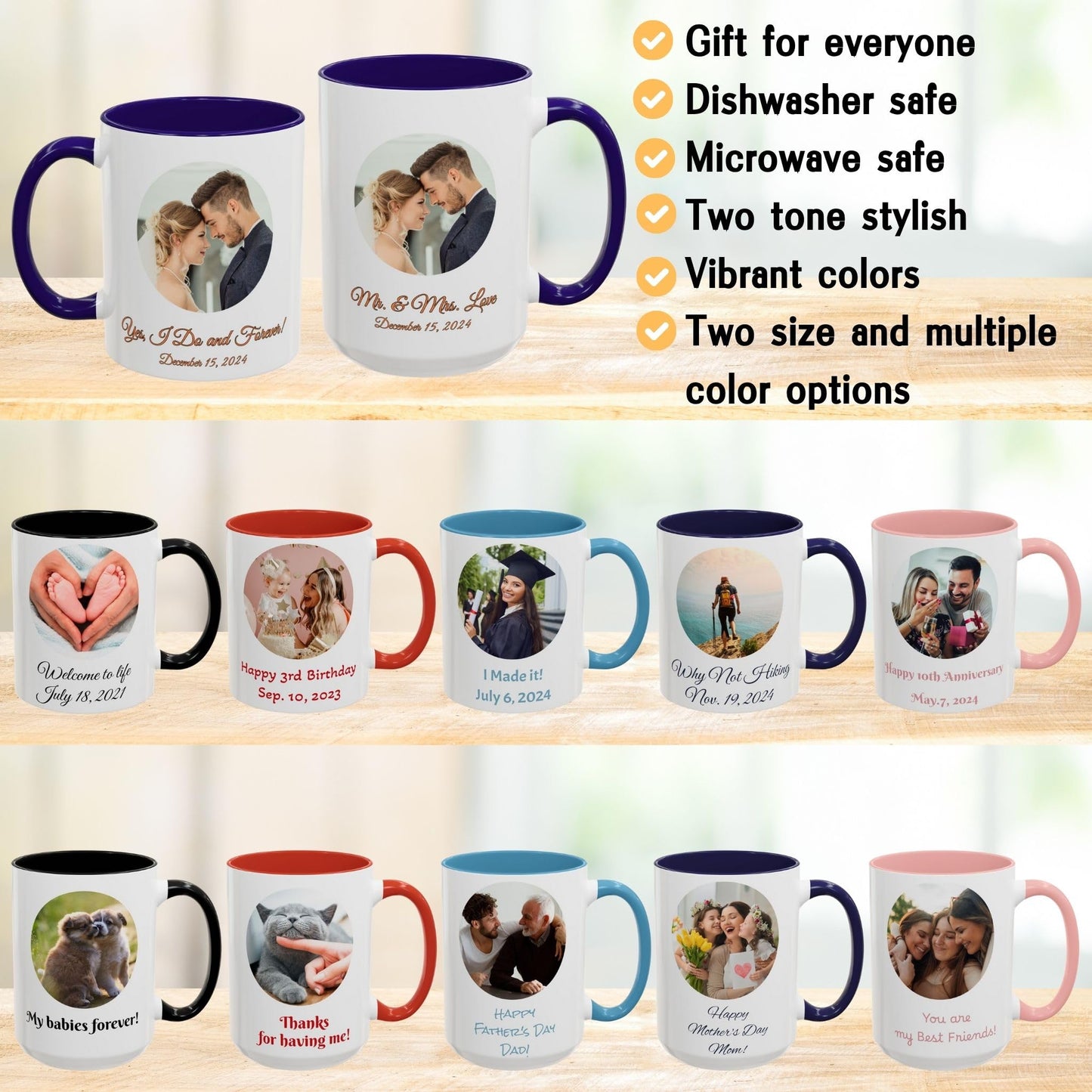 Mug personnalisé, 325 ml, céramique, motif cercle blanc/bleu, cadeau personnalisé avec photo, texte ou logo