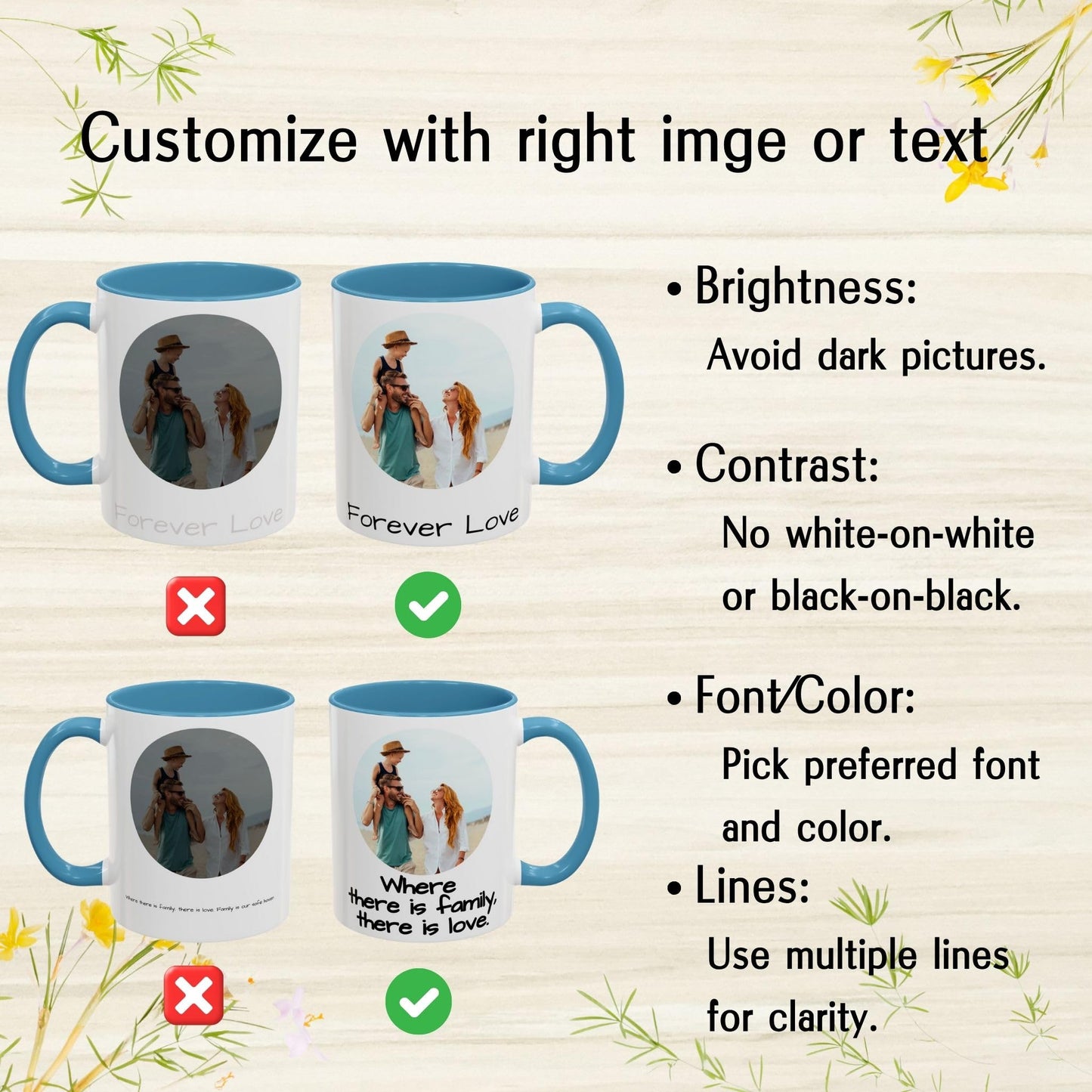 Mug personnalisé, Mug à café en céramique 11oz blanc/bleu clair motif cercle, Cadeau personnalisé avec photo, texte ou logo