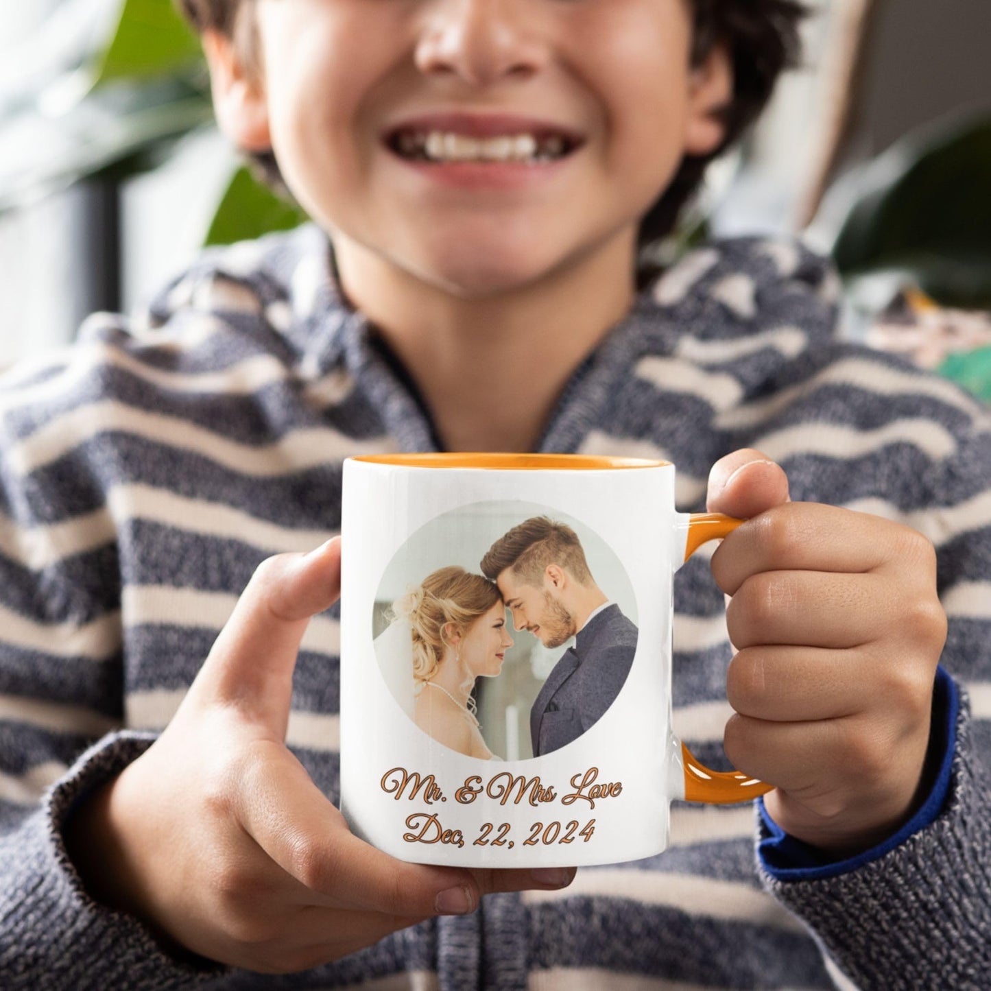 Custom Mug White/Golden Yellow 11oz, Personalized Gift with Photo, Text or Logo, Cirle Design