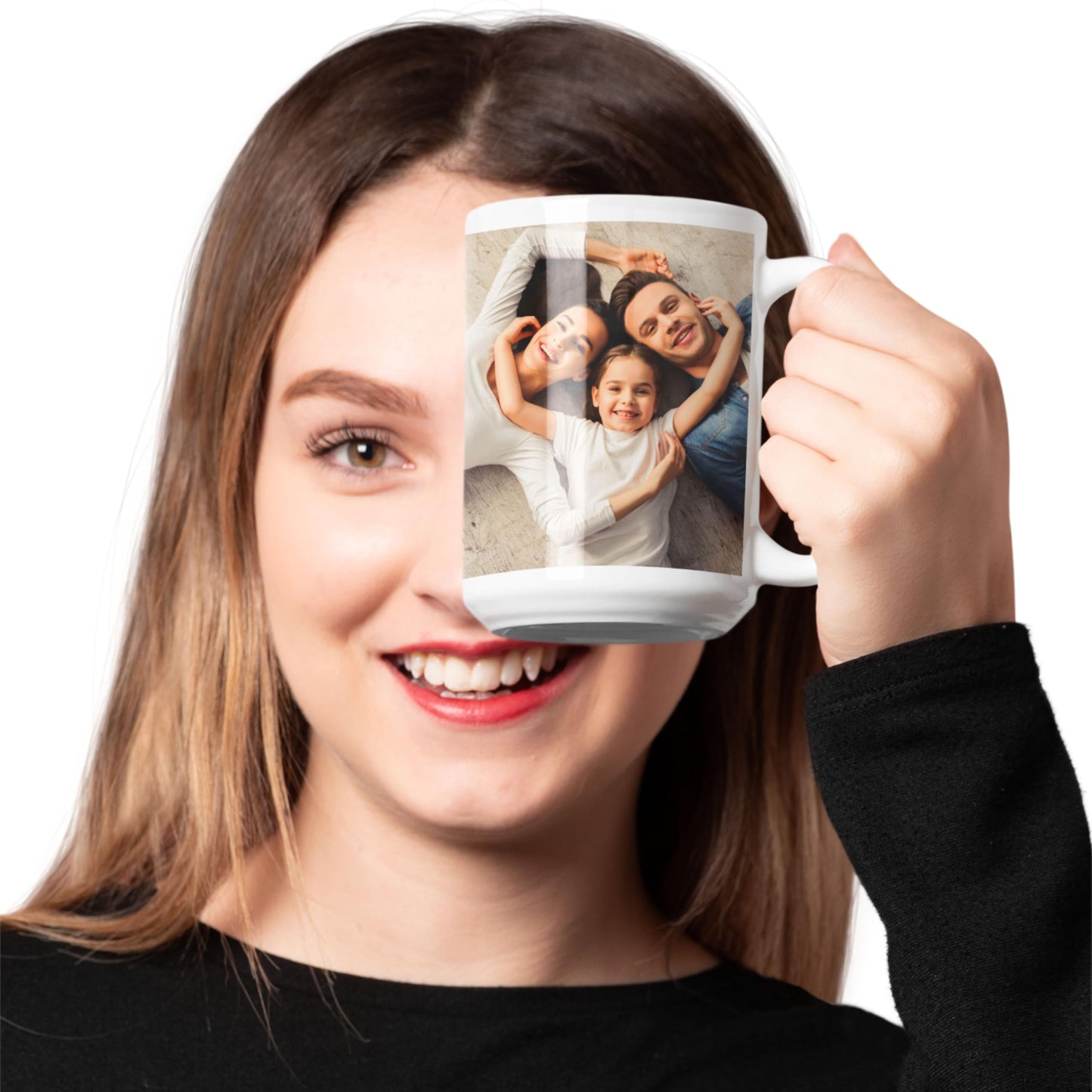 Custom Mug, 15oz All White Square Design Ceramic Coffee Mug, Personalized Gift with Photo, Text or Logo