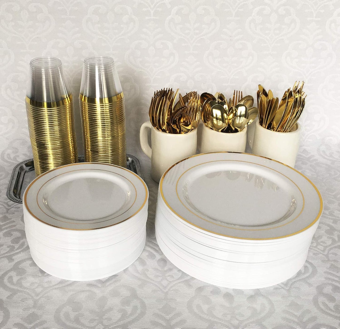 JL Prime 160 Goldfarbenes Kunststoff-Besteckset, Goldfarbenes Kunststoff-Besteckset, Robustes Besteck für Partys und Hochzeiten, Einweg-Goldbesteck, 80 Kunststoffgabeln, 40 Kunststofflöffel und 40 Kunststoffmesser
