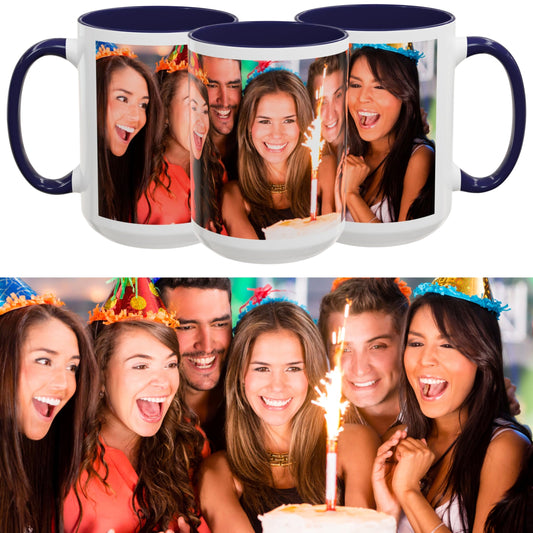 Custom Mug White/Navy 15oz, Personalized Gift with Photo, Text or Logo, Wrap Around Design