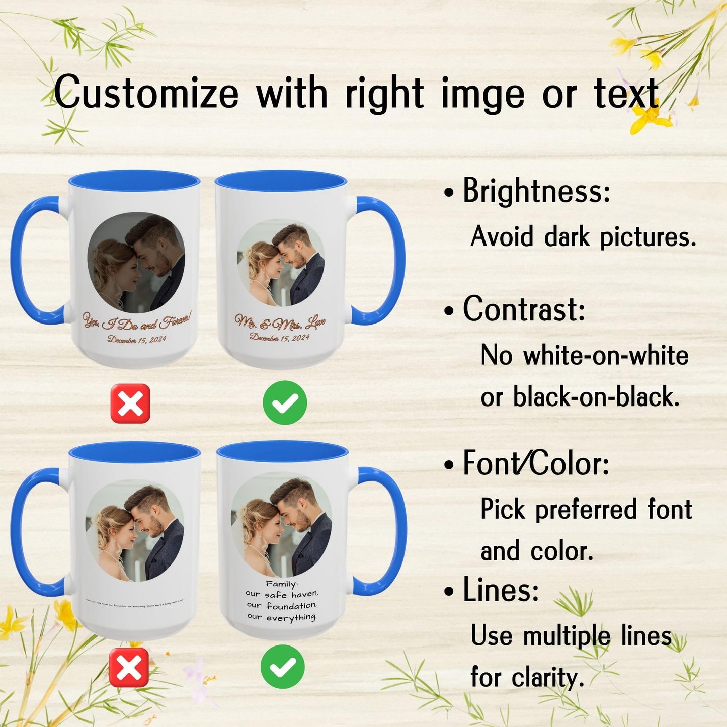 Mug personnalisé, Tasse à café en céramique 44 cl blanche/bleu Cambridge, motif cercle, Cadeau personnalisé avec photo, texte ou logo
