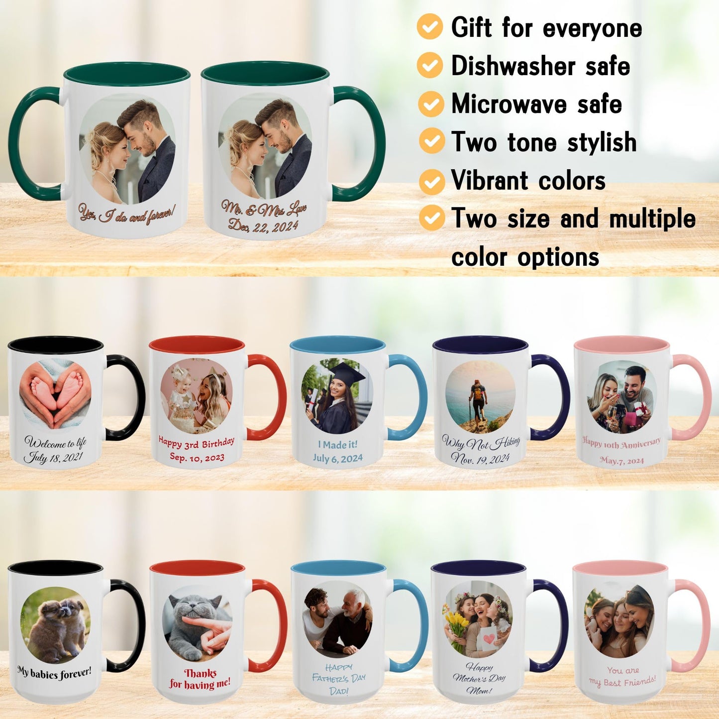 Mug personnalisé, 325 ml, en céramique, design cercle blanc/vert, cadeau personnalisé avec photo, texte ou logo