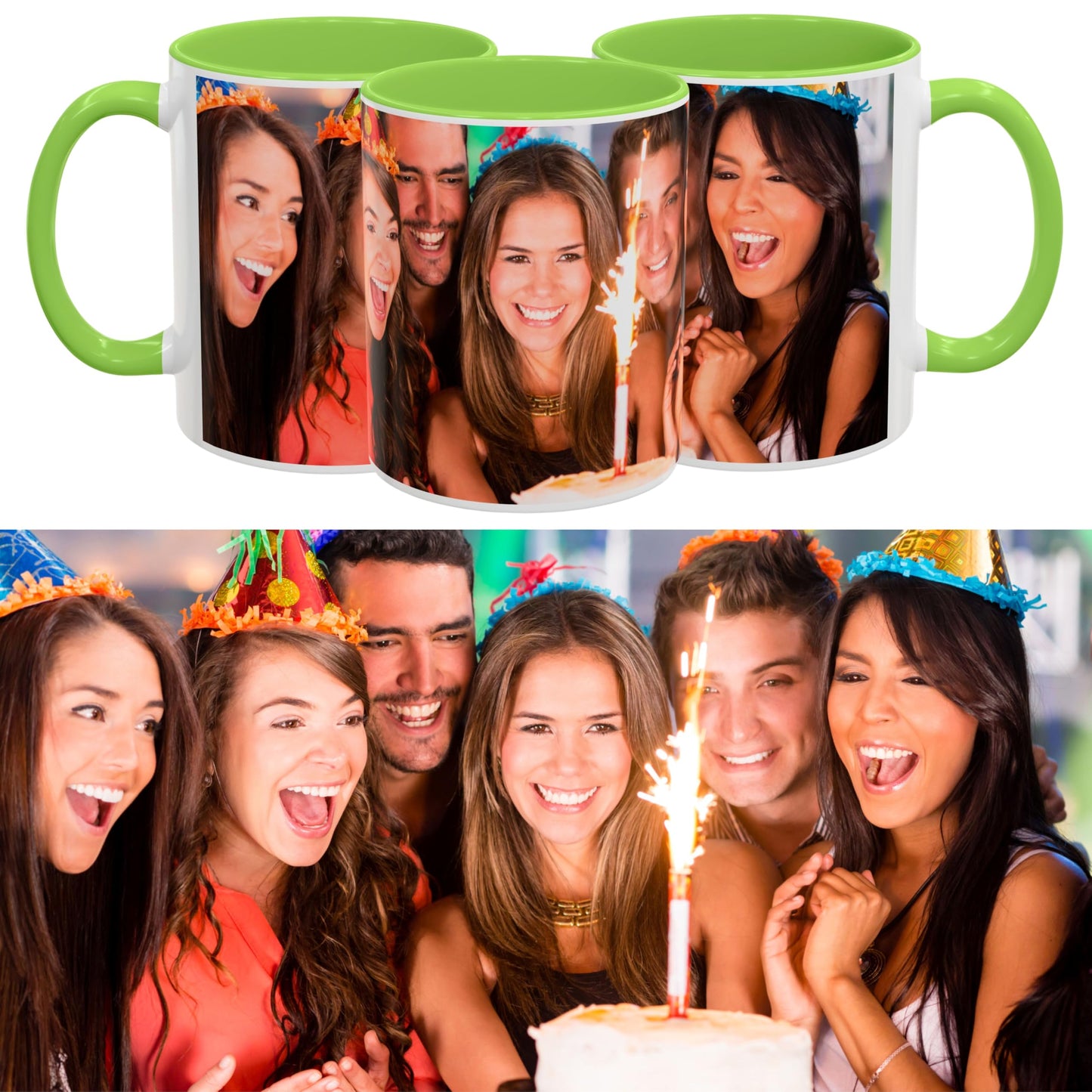 Custom Mug White/Light Green 11oz, Personalized Gift with Photo, Text or Logo, Wrap Around Design