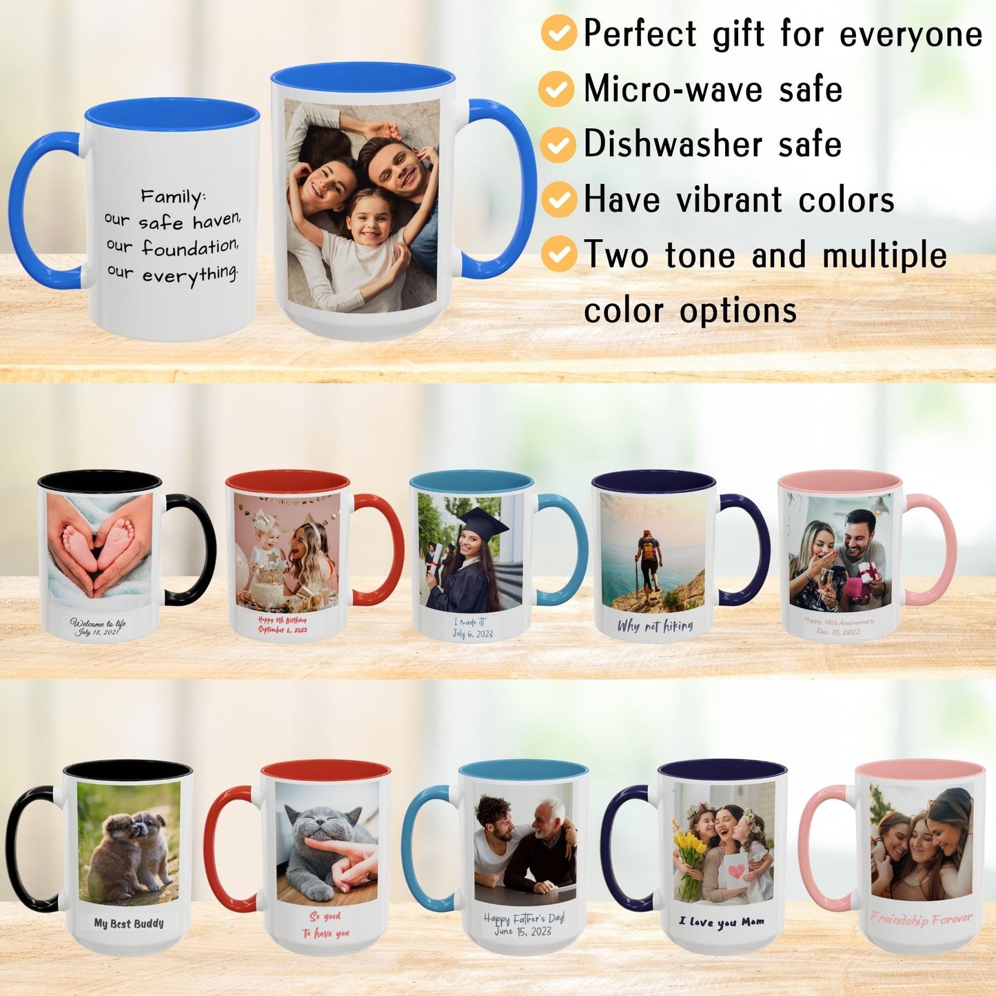 Custom Mug White/Cambridge Blue 11oz, Personalized Gift with Photo, Text or Logo, Square Design