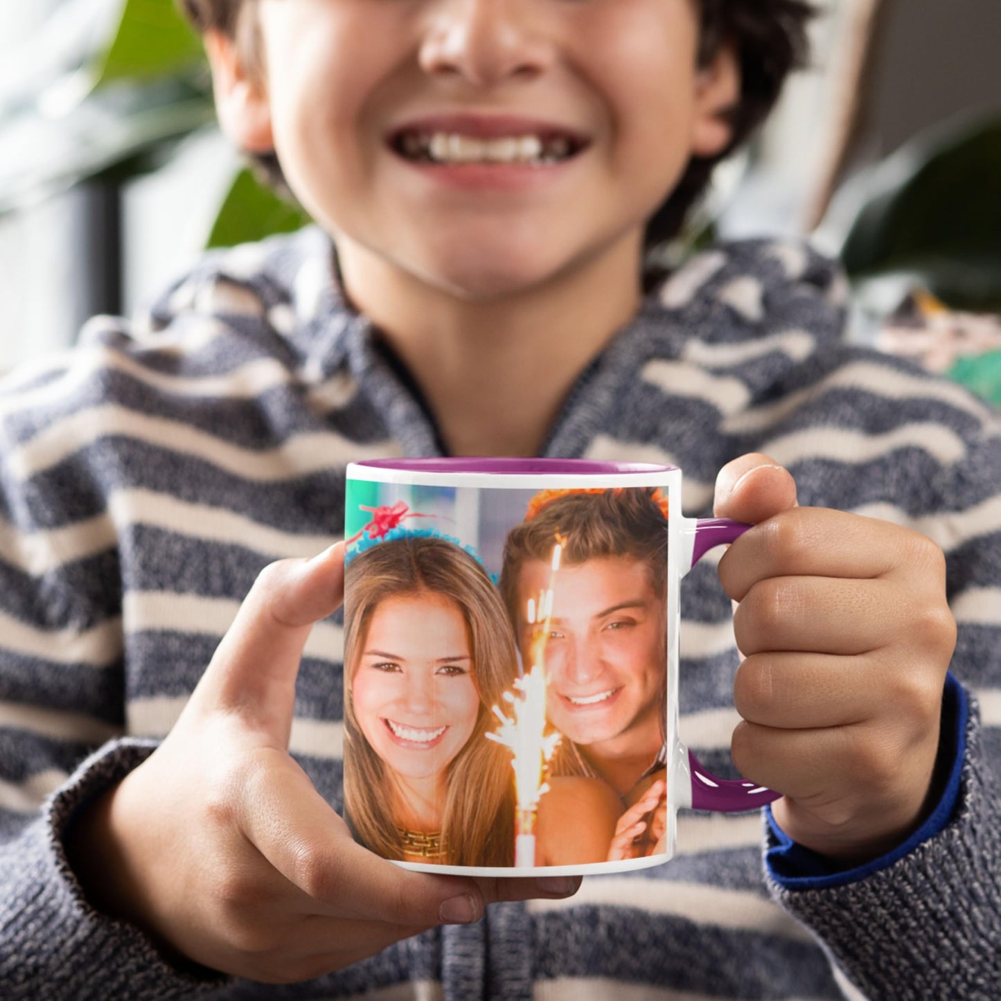 Personalisierte Tasse, 325ml Weiß/Lila Rundum-Design Keramik Kaffeetasse, Personalisiertes Geschenk mit Foto, Text oder Logo