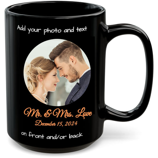 Custom Mug, 15oz All Black Circle Design Ceramic Coffee Mug, Personalized Gift with Photo, Text or Logo