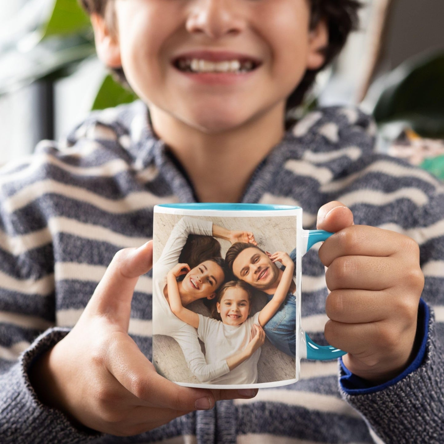 Custom Mug, 325ml White/Cambridge Blue Square Design Ceramic Coffee Mug, Personalized Gift with Photo, Text or Logo