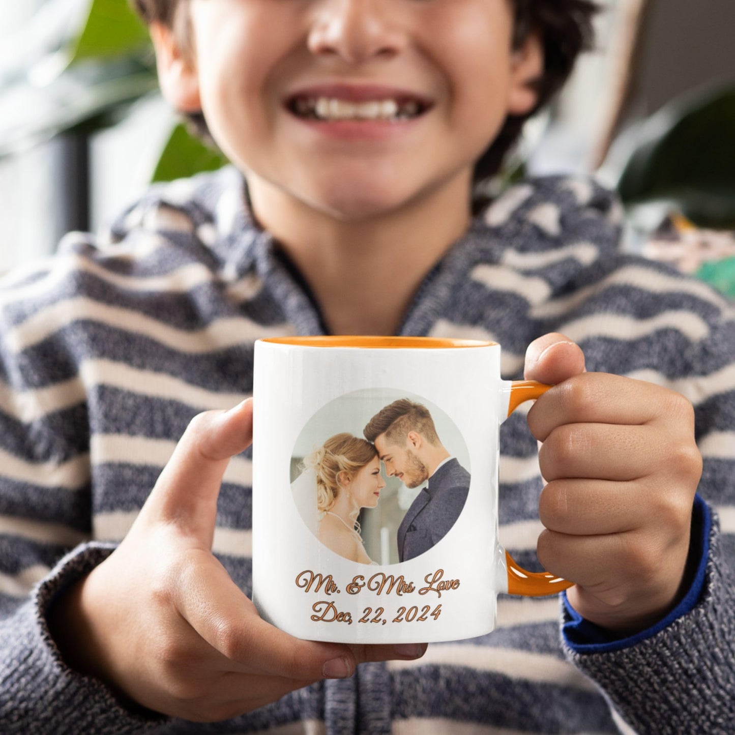 Custom Mug White/Orange 11oz, Personalized Gift with Photo, Text or Logo, Circle Design