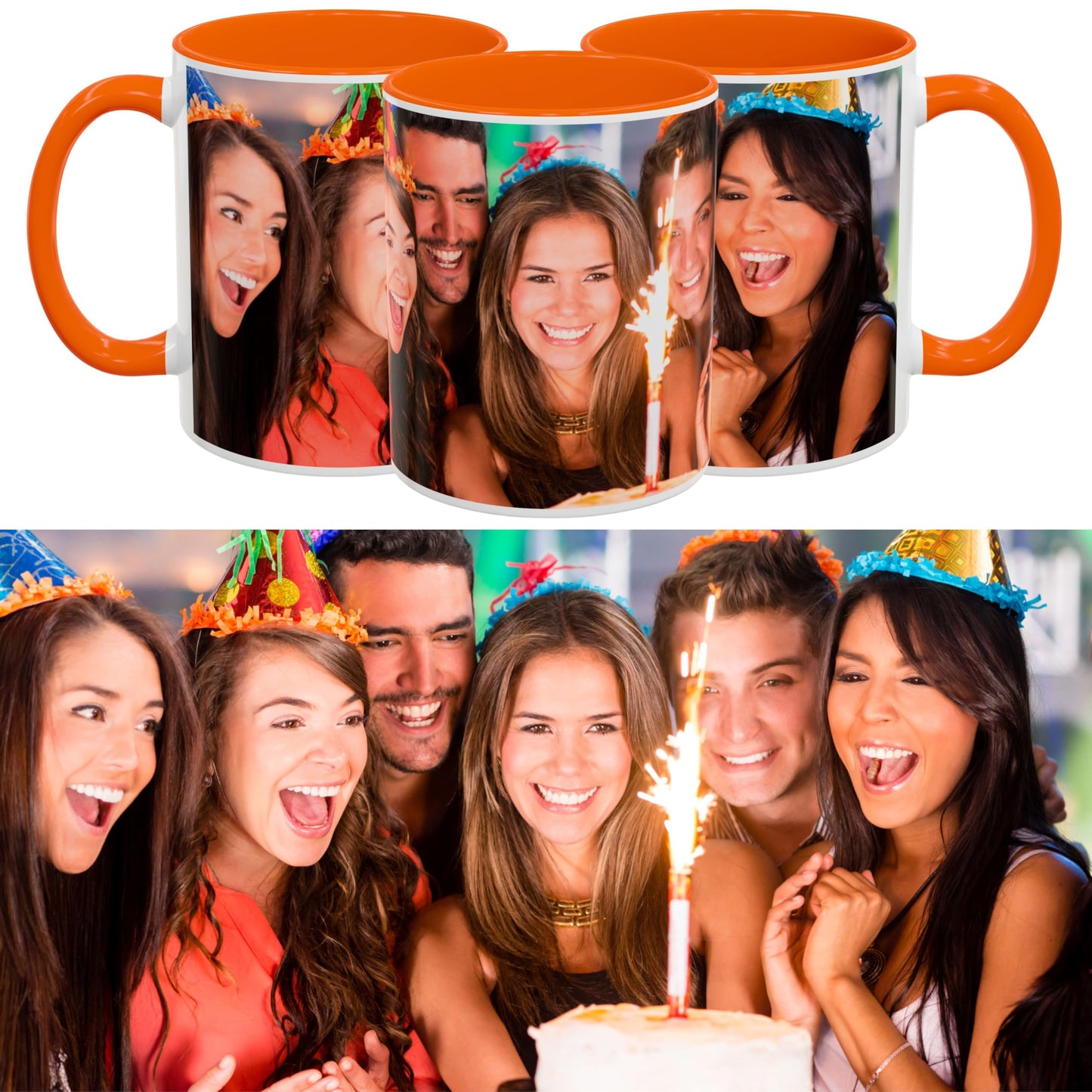 Custom Mug White/Orange 11oz, Personalized Gift with Photo, Text or Logo, Wrap Around Design