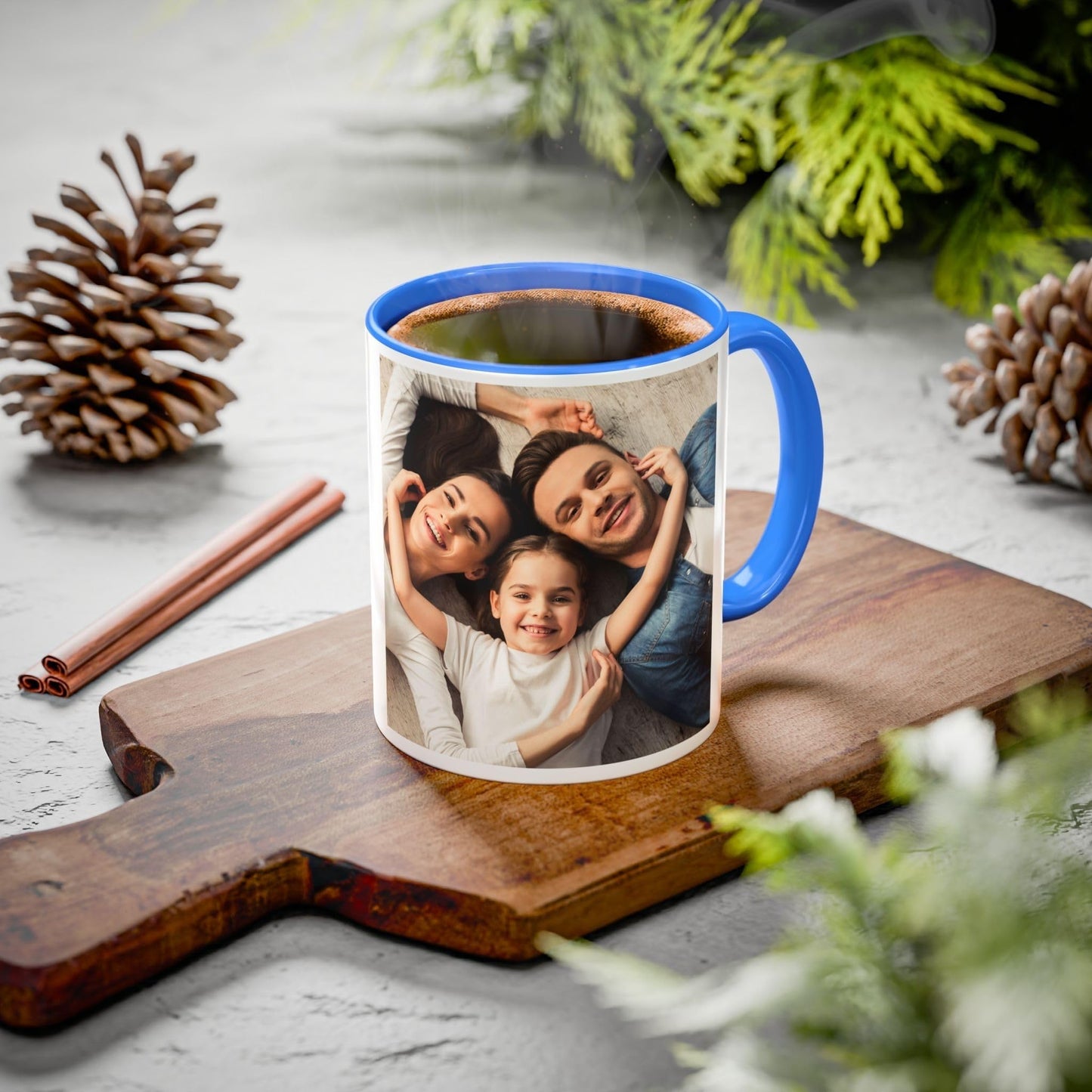 Custom Mug White/Cambridge Blue 11oz, Personalized Gift with Photo, Text or Logo, Square Design