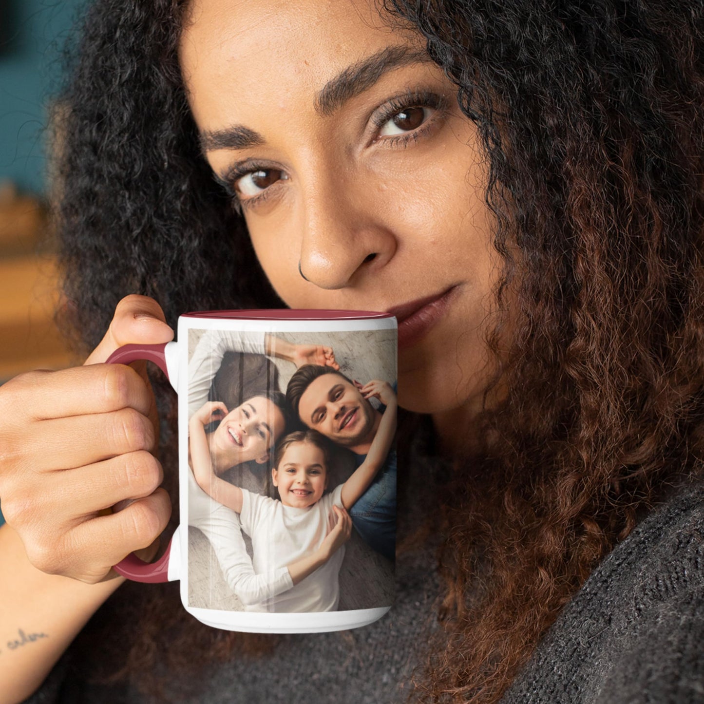 Mug personnalisé, mug en céramique blanc/marron de 44 cl avec motif enveloppant, cadeau personnalisé avec photo, texte ou logo