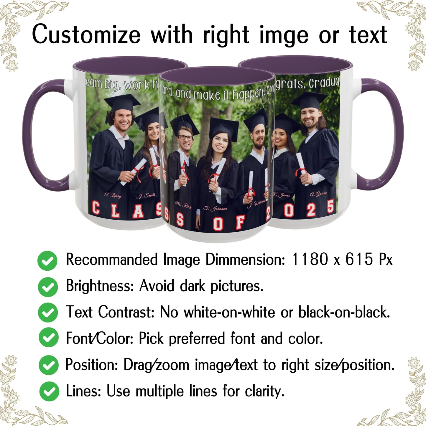 Mug personnalisé, mug en céramique blanc/violet de 443 ml avec motif enveloppant, cadeau personnalisé avec photo, texte ou logo