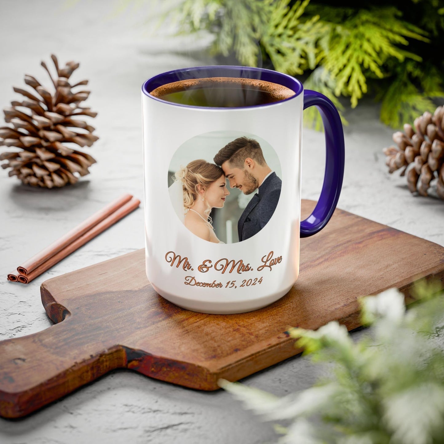 Custom Mug White/Blue 15oz, Personalized Gift with Photo, Text or Logo, Cirle Design