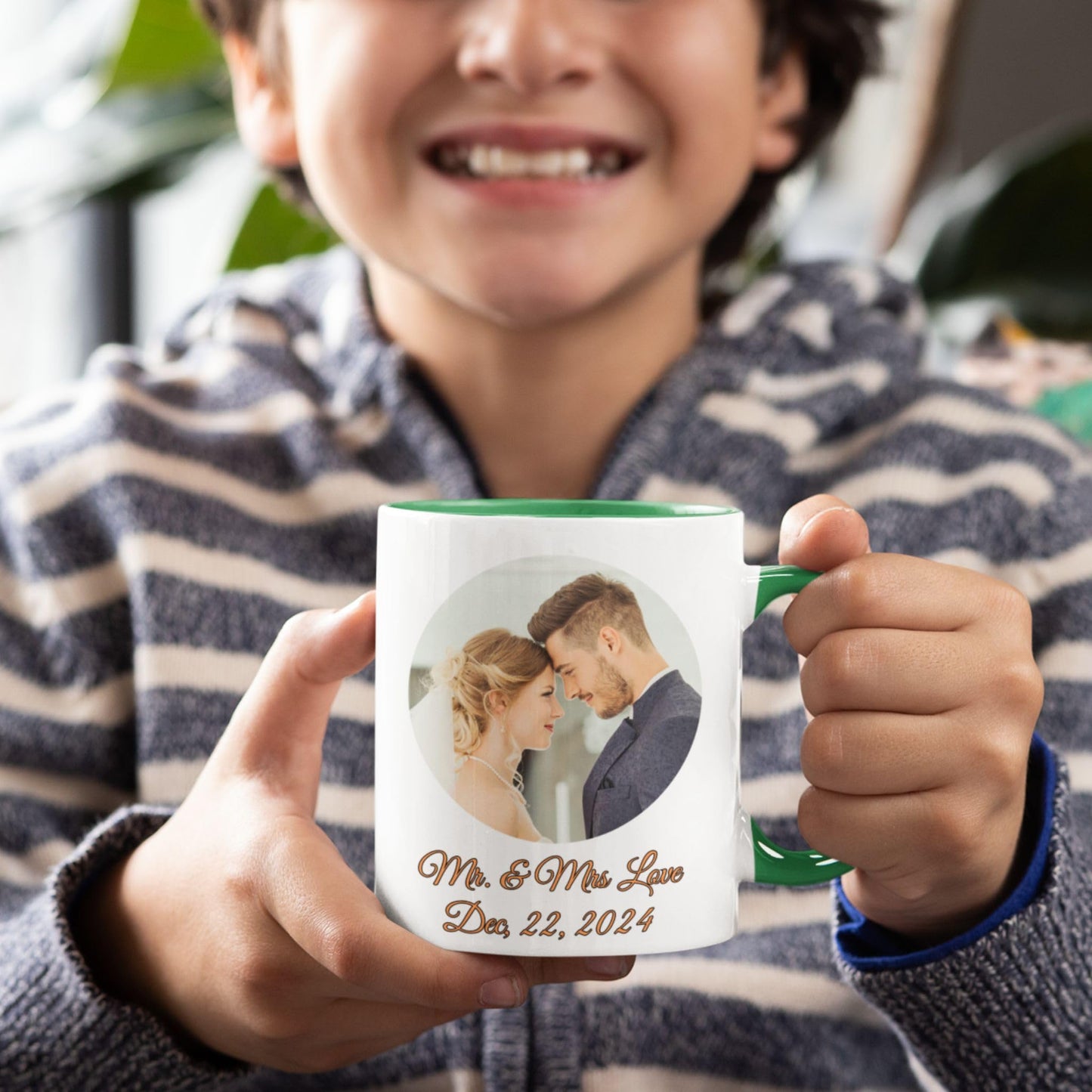 Mug personnalisé, 325 ml, en céramique, design cercle blanc/vert, cadeau personnalisé avec photo, texte ou logo