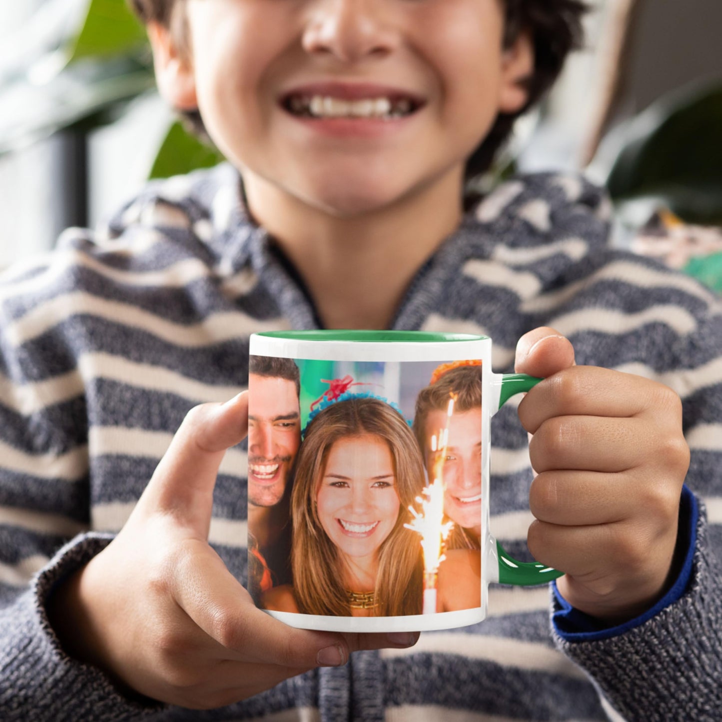 Mug personnalisé blanc/vert 325 ml, cadeau personnalisé avec photo, texte ou logo, motif enveloppant